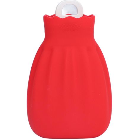 Bouillotte en silicone anti-explosion avec housse tricotée pour la maison et le bureau, 550 ml, rouge (1/5)
