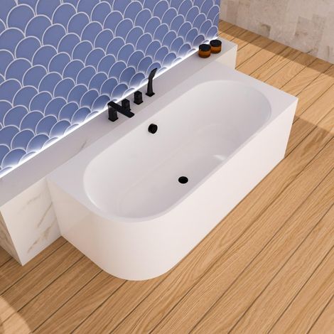 ECOLAM halb freistehende Badewanne Vigoo 180x80 cm rechts Eckbadewanne Siphon schwarz black Click Clack Wanne für zwei Personen (1/5)