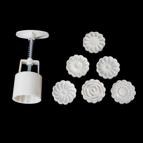 Mondkuchenform mit 6 Stempeln, runder Blumen-Mondkuchen, DIY-Werkzeug (1/5)