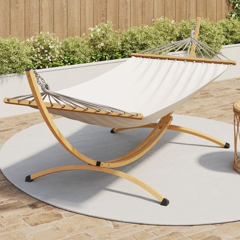 Hamaca XL con soporte metálico efecto madera y lona color crudo
