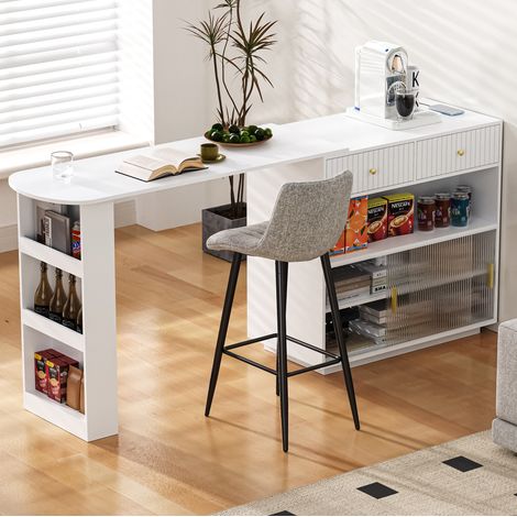 Aparador bar 120x50x95.5 cm blanco en MDF con LED, tablero perforado, almacenaje y estación de carga (1/5)
