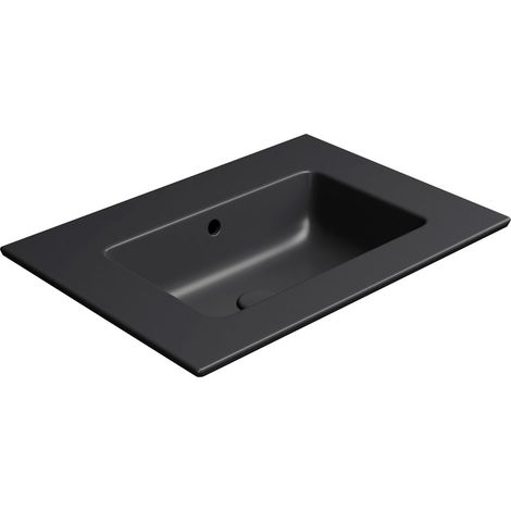 Lavabo en céramique PURA Slim 62x46cm, sans trou pour robinetterie, noir mat (1/3)