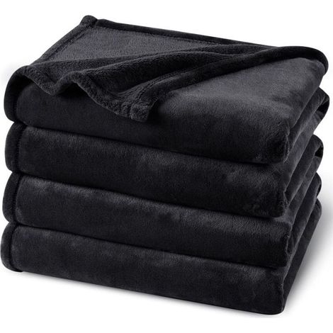 Couverture Polaire Flanelle en Microfibre, Jeté de Canapé 150x200 Gris Clair, Couverture lit Jete de Canape 2 Personnes, Plaid Fourrure Grand Chaud et Doux en Peluche, (Noir) (1/5)