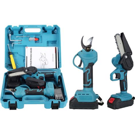 Mini-Kettensäge mit 8000-mAh-Akku, 15,2 cm, mit automatischer Schmierung und 2 x 4000-mAh-Akkus, tragbare Kettensäge für Gartenarbeiten, Astschere, Schneidklinge (1/5)