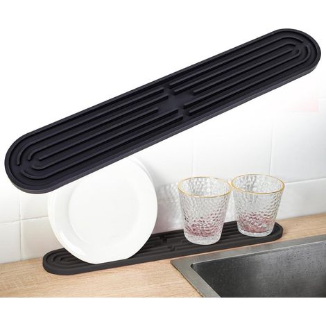 Tapis drainant en silicone - Tapis de comptoir - Compact et antidérapant avec surface concave-convexe - 1 pièce - Noir (1/5)