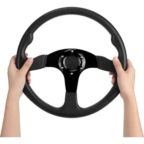 Volant sport de course 350 mm/14 pouces, jante profonde, fixation 6 boulons, accessoire universel modifié, noir (1/5)
