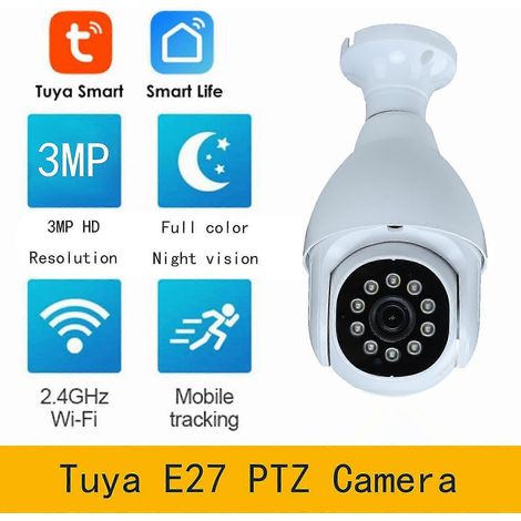 Caméra à ampoule E27, système de caméra de sécurité 1080p, caméras de surveillance domestique sans fil à 360° avec Wi-Fi 2,4 GHz, vision couleur jour/nuit, détection de mouvement intelligente (1/5)