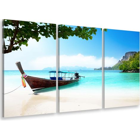 Tableau triptyque deco bateau à krabi thailande - 90x60 cm (1/5)