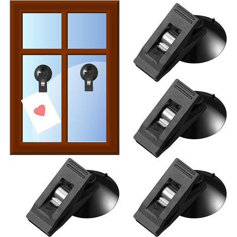 Lntyq Lot De 4 Crochet Muraux Avec Ventouse D'Aspiration, Support Pour Carte De Stationnement En Plastique Noir Crochet Ventouse Salle De Bain Pour Vitre Salle De Bain Et Voiture