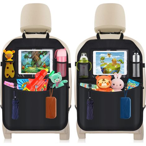 2Pcs Protection Siège Arrière Voiture-Avec Pochette Transparente Pour le Rangement de la Tablette et Multiples Poches des Jouets/Livres/Bouteilles