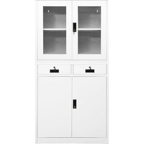 Maison Exclusive - Armoire de bureau Blanc 90x40x180 cm Acier et verre trempé (1/5)
