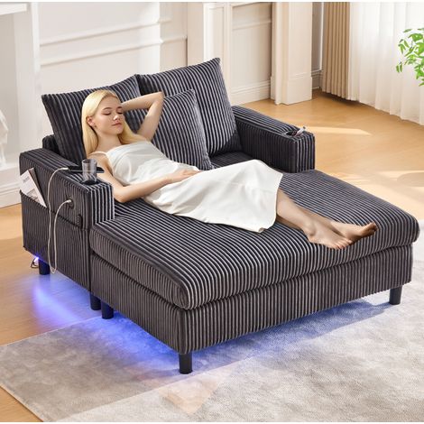 fauteuil salon relax XXL 142x128 velours cotele gris OKMYHOME (1/5)