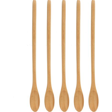 5 cuillères en bois légères, manche long et prise confortable pour mélanger café, thé, sucre