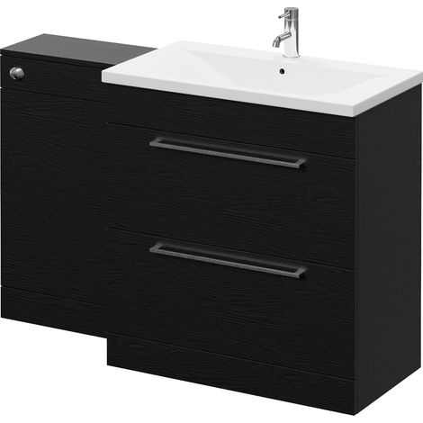 Napoli 460 Nero Oak 1300mm 2 Drawer Vanity Unit Toilet Suite with Glide Basin - 1300mm - Chrome 480mm HandleWithout Kingston Toilet Pan