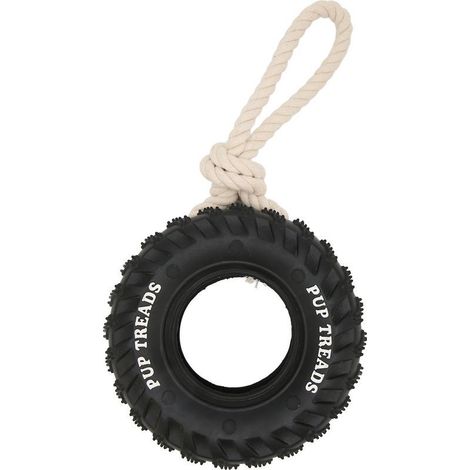 Jouet à mâcher pour chien en caoutchouc résistant aux morsures, distributeur de friandises, remorqueur avec corde pour chiens de taille moyenne et grande, noir (1/5)