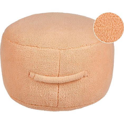 Pouffe Peach Pink 50 x 50 x 30 cm Fluffy Polyester Solid Pattern Round Fabric Seating Pouffe ADLANA
