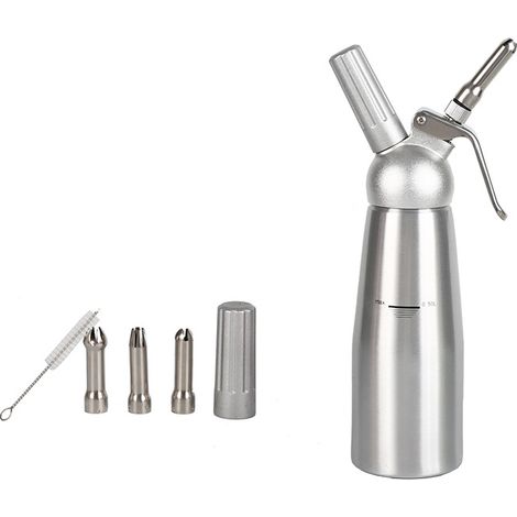 Dispenser per panna montata, sifone professionale per panna, sifone per panna montata in acciaio inox con 3 beccucci decorativi, sifone per panna gourmet da 1 pinta (argento) (1/5)