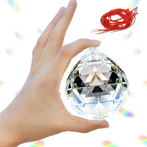 Lustre en verre à suspendre avec boule de cristal Feng Shui - Attrape-soleil pour mariage, décoration de fenêtre (80 mm) (1/5)