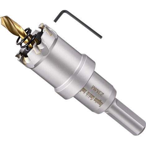 Kit de scie-cloche en carbure de tungstène avec foret central, clé hexagonale et ressort – pour métaux durs, tôles en acier inoxydable, tubes carrés, fibre de verre, argent (1/5)
