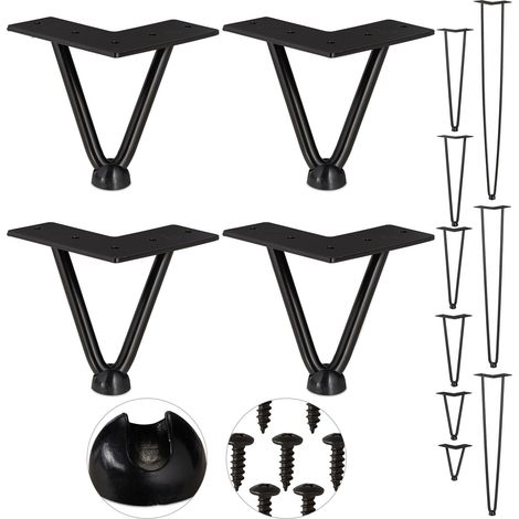 Relaxdays Gambe da Tavolo, Set da 4, 2 Aste, Metallo, Piedi Mobili a Forcella per Sgabello Tavolo Armadio H: 10 cm, Nero (1/5)