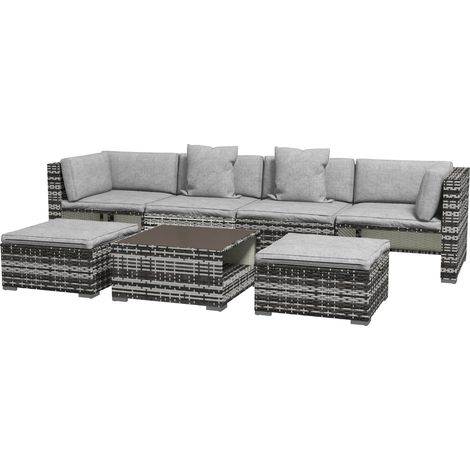Seven-Piece Rattan Patio Furniture Set,  Cushions - Grey (1/5)
