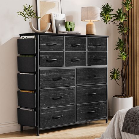 Grand commode 12 tiroirs tissu avec poches latérales – Rangement vertical robuste pour chambre, salon, entrée – Design contemporain – Idéale adultes, enfants, nurserie Noir (1/5)