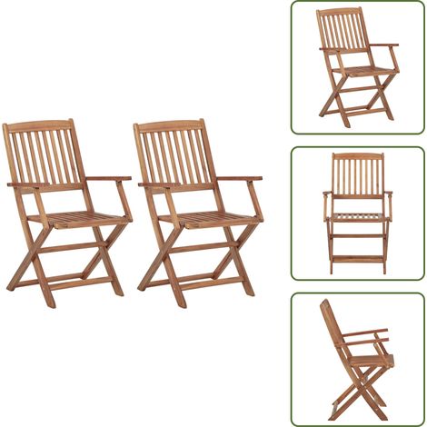 Sillas de comedor - vidaXL Sillas plegables de jardín 2 unidades madera maciza de acacia - Sillas de patio