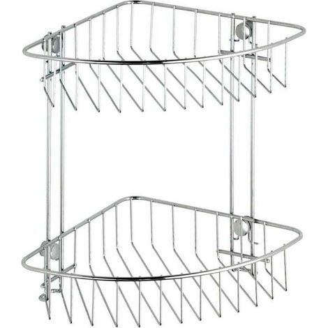 pair Etagère d'angle de douche Classic, 2 paniers de douche d'angle, fixation murale sans perçage avec adaptateur non fourni, acier, 26,5x26,5x19,5 cm, brillant