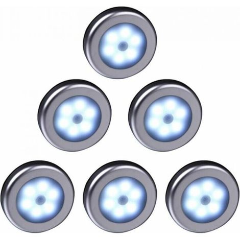Lampe LED sans fil avec détecteur de mouvement pour placard, escalier, couloir, cuisine, chambre à coucher (6pcs) (coquille d'argent (lumière blanche)) (1/5)
