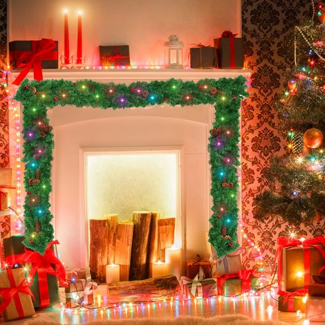 Guirlande lumineuse de Noël LED de 2,7 m avec décorations en rotin, à suspendre à la porte, à la cheminée, aux fenêtres et au jardin. (1/5)