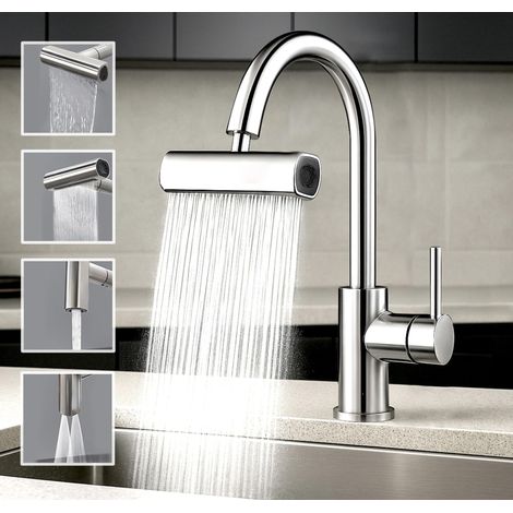 Robinet multifonction à cascade pivotant pour cuisine et salle de bain – 4 modes de jet d'eau – Douchette d'évier anti-éclaboussures avec adaptateur – Mitigeur – 4 types de pulvérisation (1/5)