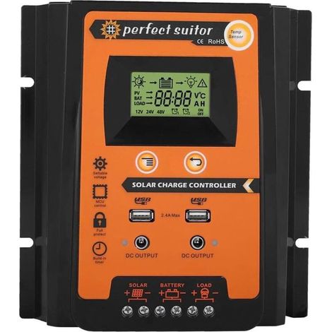 SABIR Contrôleur de charge solaire Panneau solaire Régulateur de batterie Double écran LCD USB 12V/24V 50A MPPT(50A) (1/5)