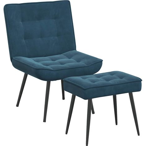 Chaise de relaxation avec tabouret Bleu Velours (1/5)