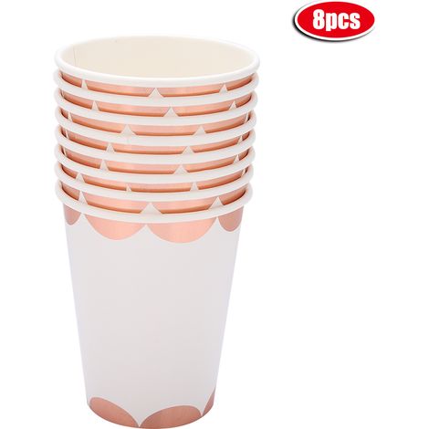 Verres et pailles en papier rayé or rose, vaisselle jetable pour décoration anniversaire, lot de 4 (1/5)