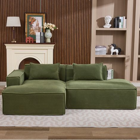 Canapé in tessuto poliestere verde 235 cm, imbottito con molle insacchettate, design compatto (1/5)