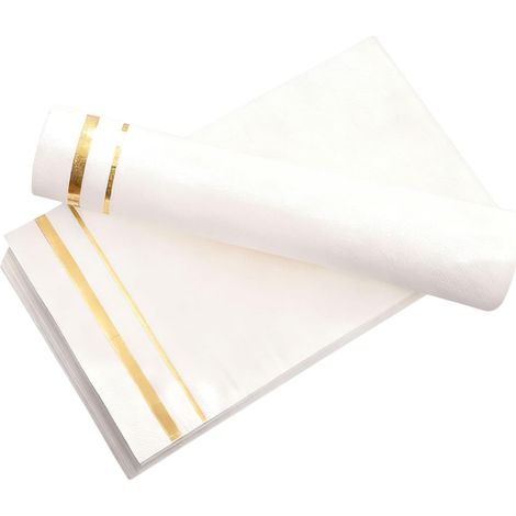 Lot de 100 Serviettes de Table Blanches en Papier Gaufré Bordure Dorée Jetables pour Banquet Mariage et Fête Décoratives et Absorbantes Adaptées aux Événements Formels et (1/5)