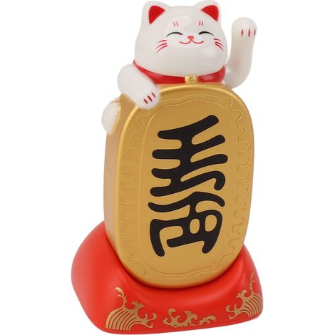 Ornement de chat porte-bonheur solaire de bureau, bras agité, panneau solaire, décoration chat porte-bonheur, dix millions de taels blancs (1/5)