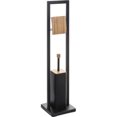 5Five Simply Smart – Brosse WC et dérouleur 2 en 1 – Métal noir et bambou – Dimensions 20x20x80 cm – Installation facile sans outil (1/7)