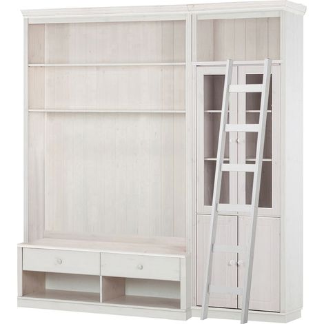 AnitaBibliothèque avec TV Lowboard Ladder en pin laqué blanc (1/5)