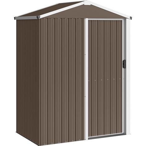 Casetta Box Porta Attrezzi da Giardino 136x87x179 cm Superficie 1.1m² con Porta Scorrevole Bloccabile in Acciaio Marrone (1/5)