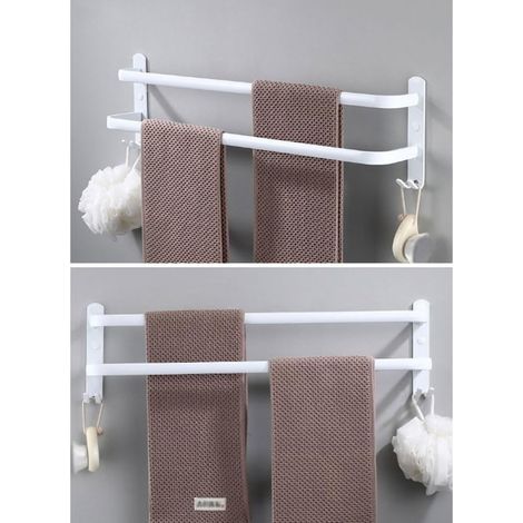 Porte-Serviettes Blanc Barres Porte-Serviettes Multicouche avec Crochets Espace Aluminium Porte Serviette pour Salle de Bain (30 cm, Mural, 2 Couches) (1/4)
