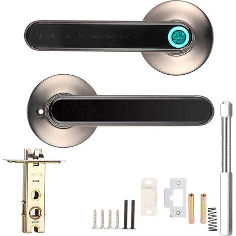 Poignée de porte intelligente Bluetooth Serrure biométrique Empreinte digitale Code Clavier Application Entrée sans clé Noir (1/5)
