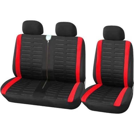 UlisemHousses de siège de fourgonnette, housses de siège de voiture simples et doubles pour siège conducteur simple et siège passager double Housses de siège 2 + 1, imprimé à rayures 3D (rouge)