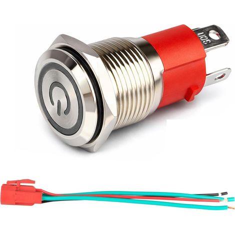 220V-230V/15A Interrupteur à Bouton-Poussoir à Verrouillage NO Lumière LED Blanche Etanche Illuminé 16mm Bouton-Poussoir de Démarrage en Métal avec Prise de Courant (1/5)