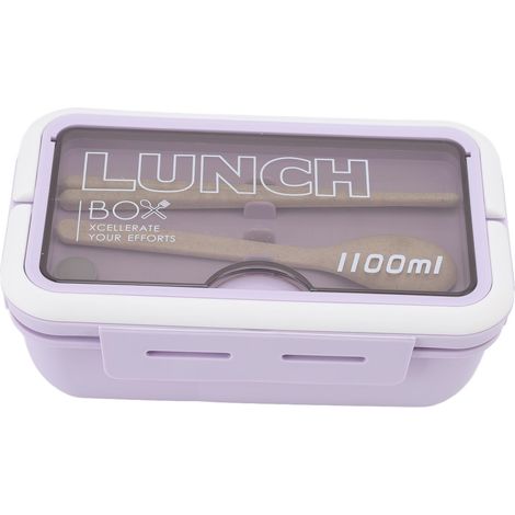 Boîte à lunch compartimentée à 2 compartiments, 1100 ml, élégante boîte à bento pour adultes avec cuillère et baguettes, idéale pour le bureau et l'école (violet). (1/5)