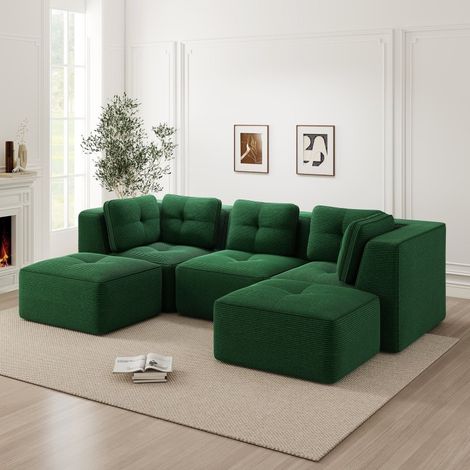 Canapé modulable 3 places en velours côtelé avec pouf, assise profonde, sans montage (1/5)