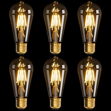Lot de 6 ampoules à visser, ST64, 4 W, 220-240 V, lumière blanc chaud 2700 K, verre transparent, style Edison (1/5)