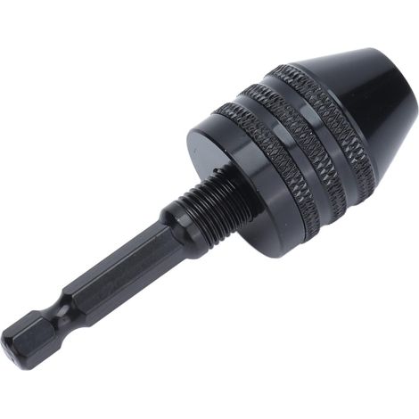 Mandrin porte-foret auto-centrant 3 mors, changement rapide, queue hexagonale 0.6-8mm, pour perceuse electrique, modele F03-1-2, noir. (1/5)