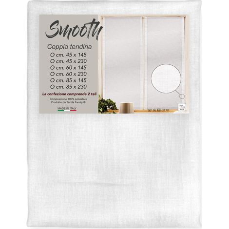Tendina Smooth Bianco in Poliestere Liscia Tinta Unita, Confezione da 2 Teli, Semitrasparente, Made in Italy COPPIA (2 TELI) CM. 85X145