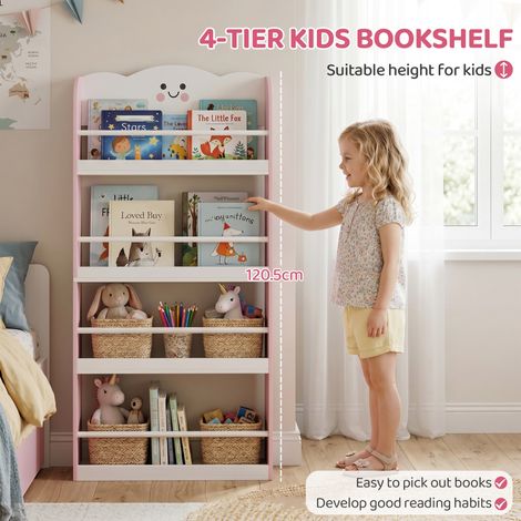 Kinderbücherregal mit 4 Ablagen, Wandregal für Kinderzimmer, Spielzimmer, Wohnzimmer, Rosa. (1/5)